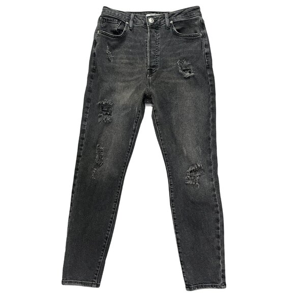 Forever 21 Women’s Black Distressed Skinny Jeans Size 30 High Rise Ripped Denim - Picture 1 of 16
